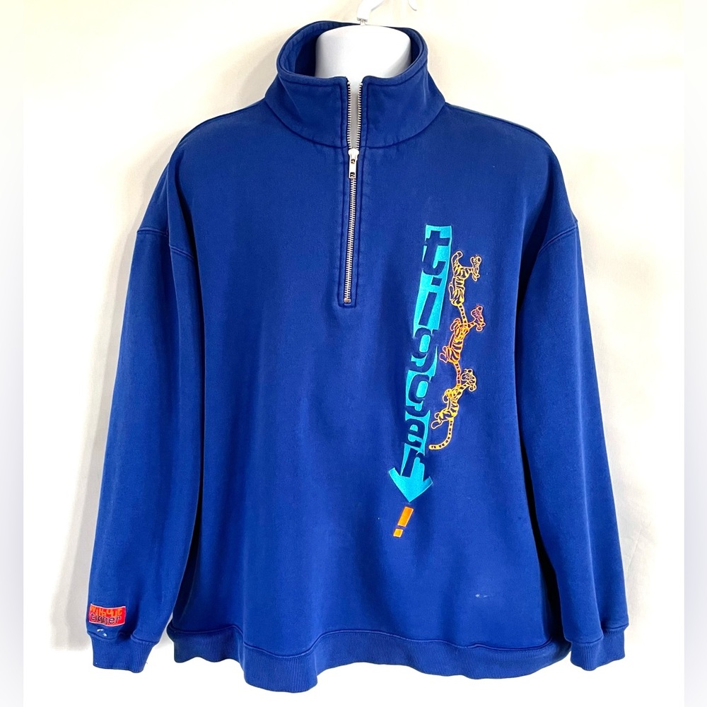 Vintage Disney Store Tigger Fleece 1/4 Zip Pullover Blue XXL Embroidered